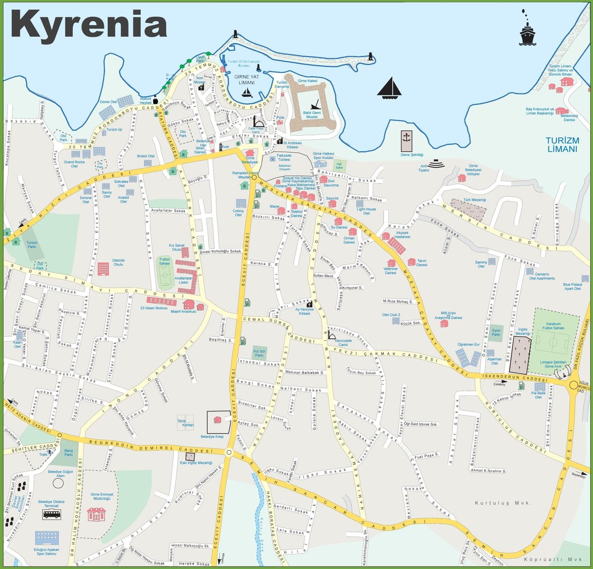 térkép észak-Ciprus kyrenia